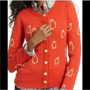 Anthropologie Field Flower Flocked Penguins Cardigan